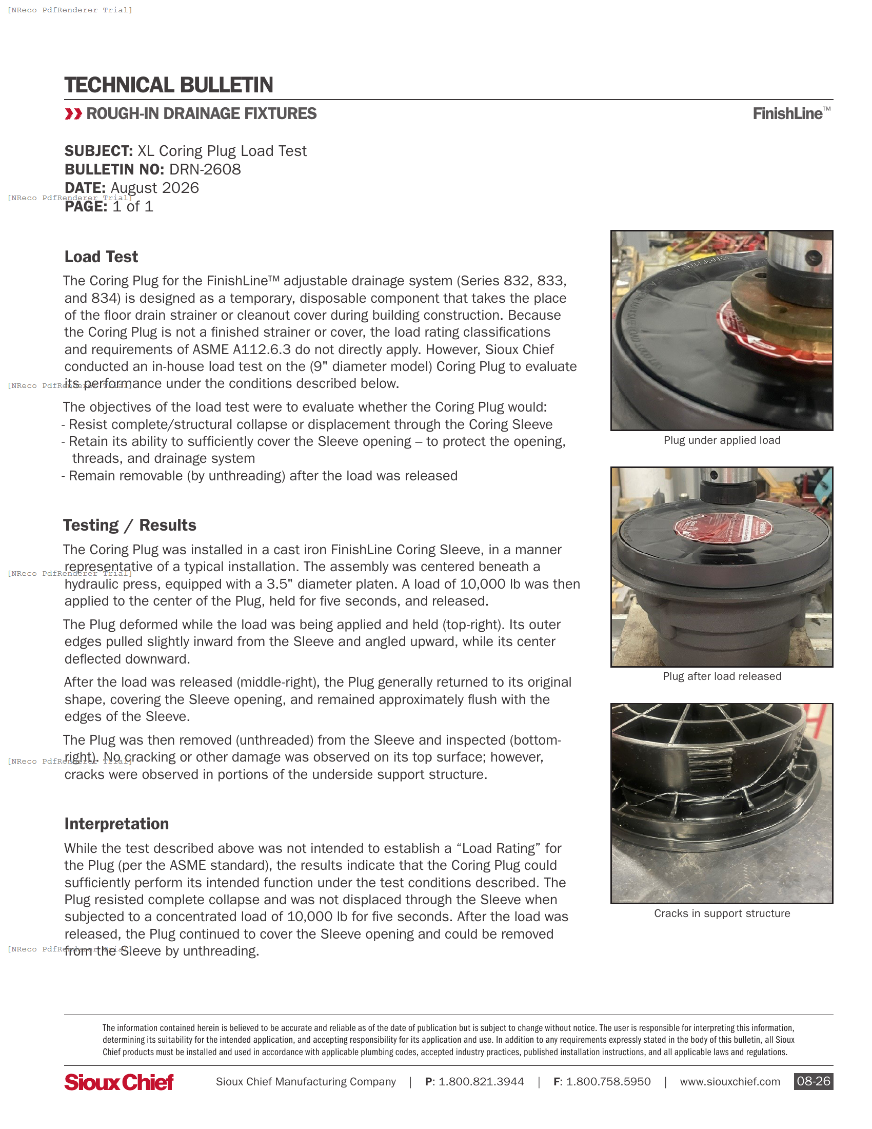 TECH BULLETIN - XL CORING PLUG LOAD TEST.PDF Technical Document